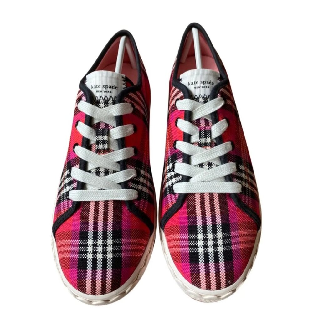 KATE SPADE VALE PINK MULTICOLORED PLAID SNEAKERS